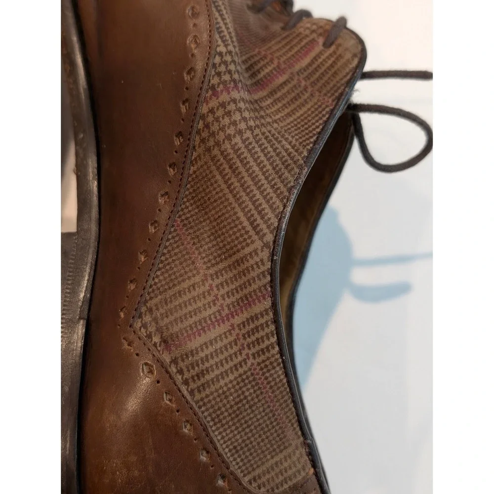 Mezlan Mens Brown Leather Glen Plaid Fabric Wingtip Oxford Dress Shoes 10 M‎